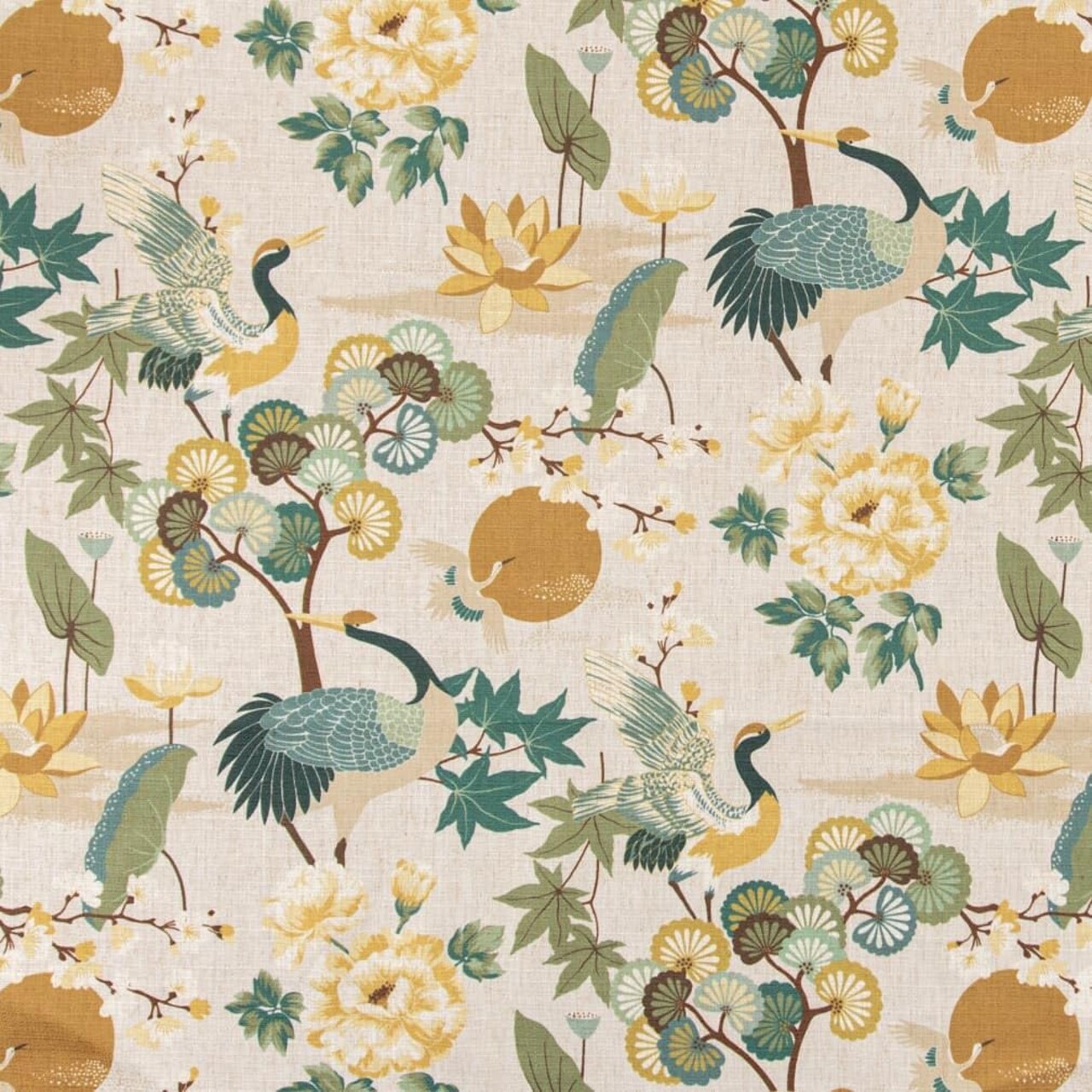 Yellow Green Stain Resistant Performance Floral Novelty Botanical Print Upholstery Fabric by The Yard - SKU: Chopin Sage